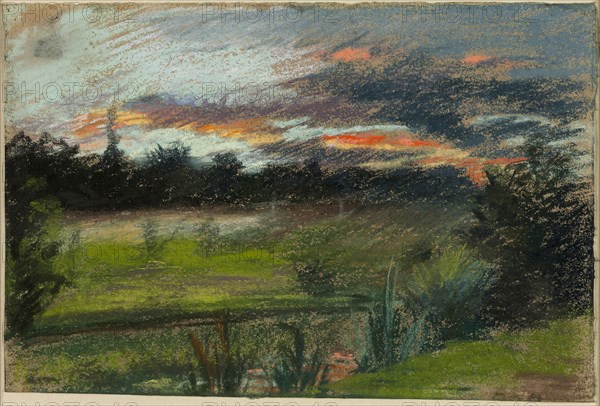 Blue and Orange Sky, 1838/40, Paul Huet, French, 1803-1869, France, Pastel on tanned-gray wove paper with blue fibers, 188 × 279 mm