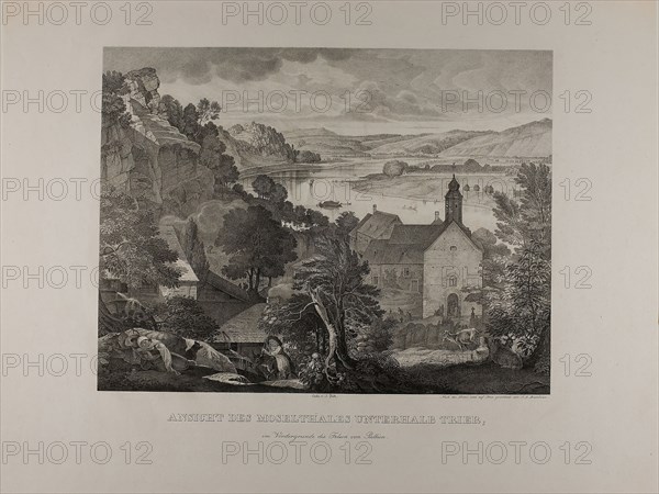 View of the Mosel Valley below Trier with the Rocks of Pallien in the Foreground, 1824/27, Johann Anton Alban Ramboux, German, 1790-1866, Germany, Lithograph on ivory wove paper, 340 x 445 mm (image), 540 x 647 mm (sheet)