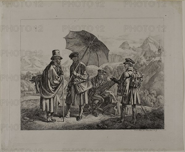 The Artists on Their Journey, 1819, Johann Adam Klein, German, 1792-1875, Germany, Etching on ivory wove paper, 248 x 307 mm (plate), 278 x 338 mm (sheet)