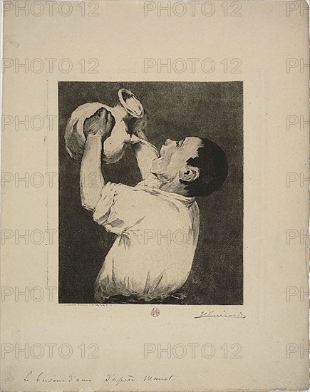 The Water Drinker, 1884, Henri Charles Guérard (French, 1846-1897), after Édouard Manet (French, 1832-1883), France, Etching and aquatint, with roulette and drypoint, on cream wove paper, 183 × 152 mm (image), 209 × 180 mm (plate), 321 × 255 mm (sheet)