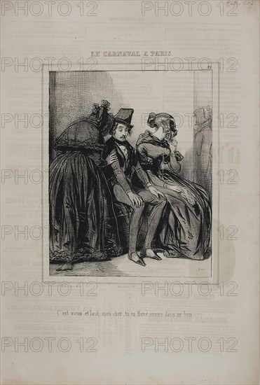 It is Old and Ugly…, from Le Carnaval à Paris, n.d., Paul Gavarni, French, 1804-1866, France, Lithograph on discolored ivory wove paper, 199 × 157 mm (image), 382 × 260 mm (sheet)