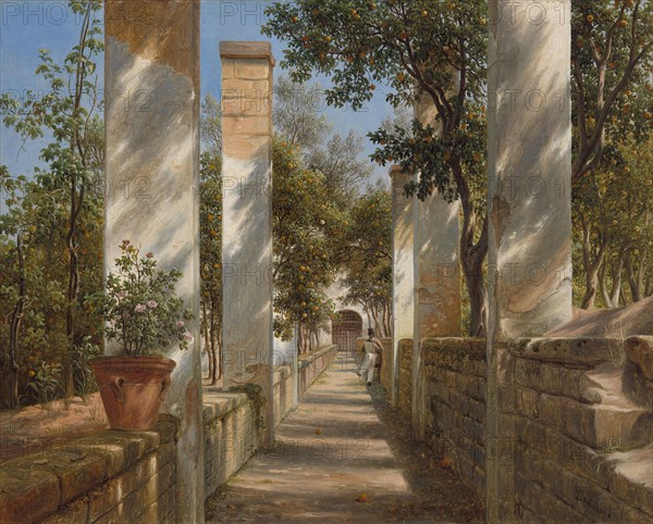 Pergola with Oranges, c. 1834, Thomas Fearnley, Norwegian, 1802-1842, Norway, Oil on paper mounted on canvas, 28 × 37 cm (11 × 14.5 in.)