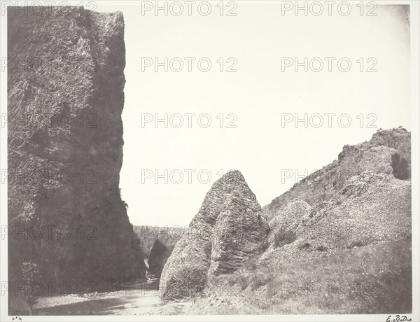 Ruisseau coulant entre une falaise et des rochers, 1854, printed 1978, Édouard Baldus, French, born Germany, 1813–1889, France, Salted paper print, edition 65, 34.4 × 44.9 cm (image/paper), 54 × 68.9 cm (mount)