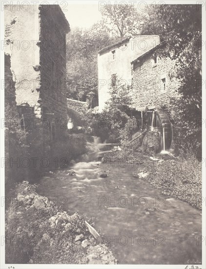 Moulins a eau en Auvergne, 1852, printed 1978, Édouard Baldus, French, born Germany, 1813–1889, France, Salted paper print, edition of 65, 43.6 × 33.2 cm (image/paper), 69 × 54 cm (mount)