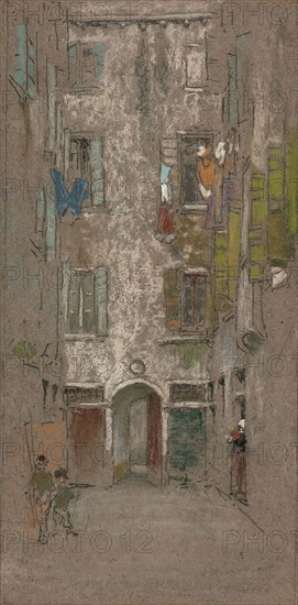 Corte del Paradiso, 1880, James McNeill Whistler, American, 1834-1903, United States, Pastel and black chalk on brown wove paper with fibrous inclusions, 301 x 149 mm