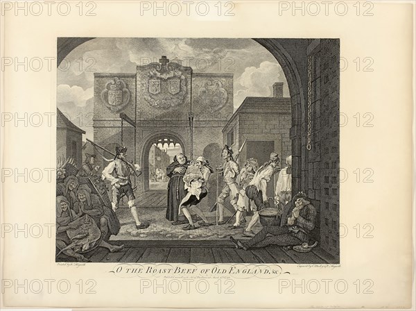 The Roast Beef of Old England, 1748/49, William Hogarth, English, 1697-1764, England, Engraving in black on tan wove paper, 385 × 455 mm (plate), 470 × 629 mm (sheet)