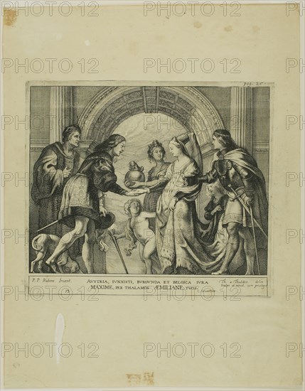 The Marriage of Maximilian of Austria with Mary of Burgundy, n.d., Theodoor van Thulden (Dutch, 1606-1669), after Peter Paul Rubens (Flemish, 1577-1640), Holland, Etching on tan laid paper, 258 x 298 mm (plate), 457 x 357 mm (sheet)