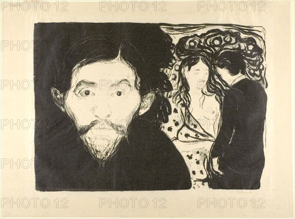 Jealousy I, 1896, printed after 1906, Edvard Munch, Norwegian, 1863-1944, printed by M. W. Lassally, German, late 19th-early 20th century, Norway, Lithograph in black on ivory Japanese paper, 326 x 460 mm (image), 424 x 573 mm (sheet)
