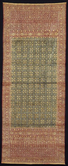 Shoulder Cloth (kain parada), 19th century, Indonesia, Sumatra, Jambi province or Palembang, Indonesia, Cotton, plain weave, hand-drawn resist dyed (batik tulis), hand painted adhesive with applied gold leaf, 203.8 x 80.7 cm (80 1/4 x 31 3/4 in.)