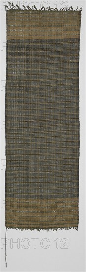 Ceremonial Textiles, 19th century, Indonesia, Bali, Buleleng, Bali, a: Cotton and gold-leaf-on-paper-strip-wrapped bast fiber (probably ramie), bands of plain weave, knotted main warp fringe, a: 154.6 × 50.8 cm (60 7/8 × 20 in.)