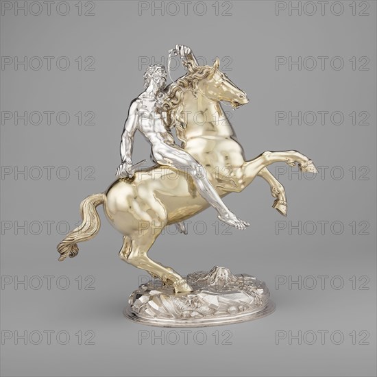 Horse and Rider, 1630, Hans Ludwig Kienle (German, 1591–1653), Germany, Ulm, Ulm, Silver and silver gilt, H. 31.5 cm (12 3/8 in.)