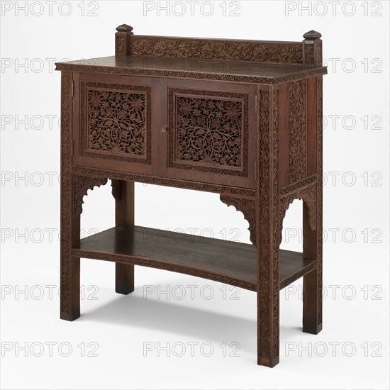 Server, c. 1880/90, Designed by Lockwood de Forest, American, 1850–1932, Designed and assembled in New York, Wood carved in Ahmedabad, India, New York City, Carved teakwood, ash or oak, 119.4 × 48.3 × 99.7 cm (47 × 19 × 39 1/4 in.)