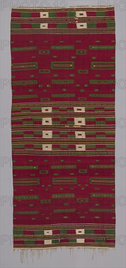 Tent Hanging or Coverlet (Djerbi), Mid–/late 19th century, Possibly Laghouat, Algeria, Algeria, Wool, stripes of weft-faced plain weave and stripes of slit and double interlocking tapestry weave, main warp fringe, 380.7 × 154.4 cm (149 7/8 × 60 3/4 in.)