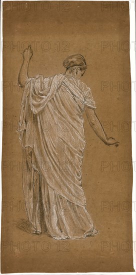 Study for A Garden, c. 1869, Albert Joseph Moore, English, 1841-1893, United Kingdom, Black and white chalk on tan wove paper, 351 x 199 mm