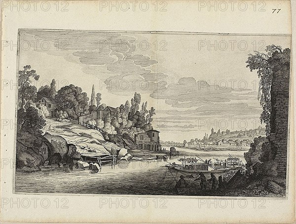 River Landscape, 1646, Jan van de Velde II (Dutch, c. 1593-1641), after Pieter de Molijn (Dutch, 1595-1661), Holland, Engraving on cream laid paper, 205 x 338 mm (image/plate), 275 x 362 mm (sheet)