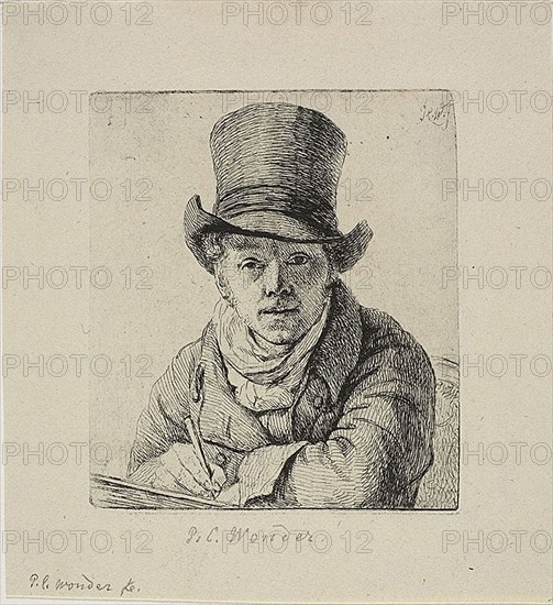 Self-Portrait, c. 1814, Pieter Christoffel Wonder, Dutch, 1780-1850, Holland, Etching on cream wove paper, 93 x 81 mm (plate), 132 x 121 mm (sheet)