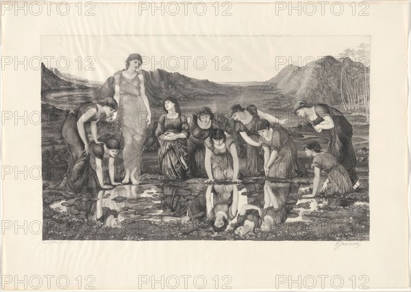 The Mirror of Venus, 1896, Félix-Stanislaus Jasinski (Polish, 1862-1901), after Sir Edward Burne-Jones (English, 1833-1898), United Kingdom, Engraving on vellum, 327 x 524 mm (image), 460 x 646 mm (support)