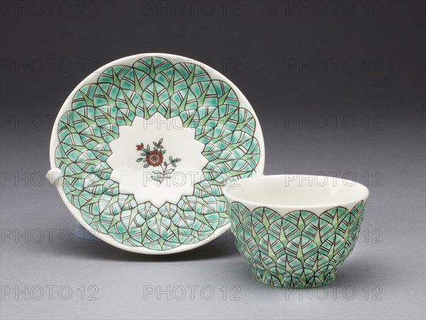 Teabowl and Saucer, c. 1720, Saint-Cloud Porcelain Manufactory, French, 1666-1766, Saint-Cloud, Soft-paste porcelain and polychrome enamels, Teabowl: H. 5.1 cm ( 2 in.), Saucer: diam: 11.4 cm (4 1/2 in.)
