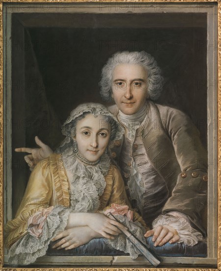 Portrait of Philippe Coypel and His Wife, 1742, Charles-Antoine Coypel, French, 1694-1752, France, Pastel on blue laid paper, pieced, laid down on canvas, and stretched on a wood stretcher, 905 × 730 mm