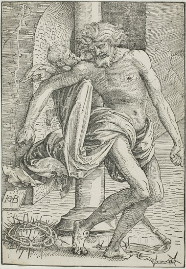 Man of Sorrows before the Column, 1517, Hans Baldung Grien, German, c. 1480-1545, Germany, Woodcut in black on cream laid paper, 218 × 153 mm (block/sheet)