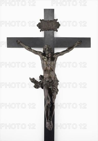 Crucifix, c. 1646, Alessandro Algardi, Italian, 1598—1654, Italy, Bronze, pearwood with ebonizing and staining, Crucifi×: 188.9 × 75.6 cm (74 × 30 in.);