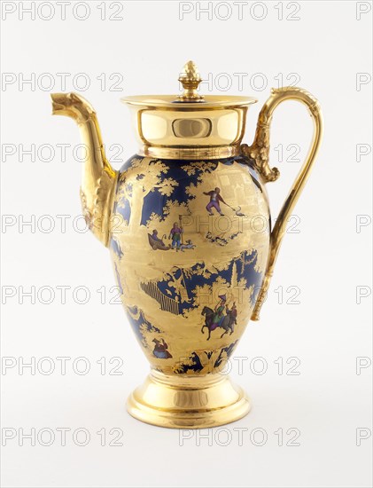 Coffee Pot, c. 1820, Denuelle Porcelain Manufactory (French, 1818-1829), France, Paris, Paris, Hard-paste porcelain, polychrome enamels, and gilding, H. 26 cm (10 1/4 in.)