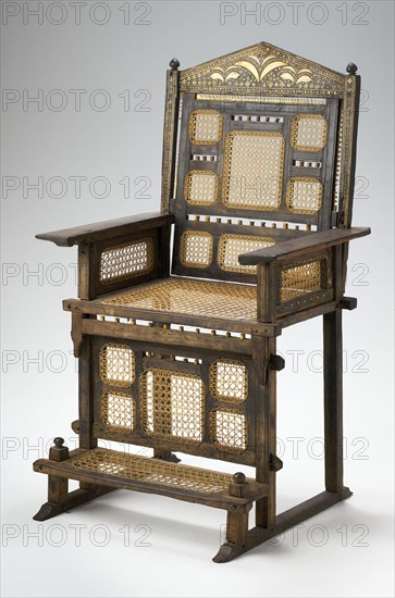 Chair (Kiti Cha Enzi), 19th century, Swahili, Lamu, Kenya, Eastern and Southern Africa, Kenya, Wood, ivory, and cotton fiber, 125.7 × 75.6 × 72.4 cm (49 1/2 × 29 3/4 × 28 1/2 in.)