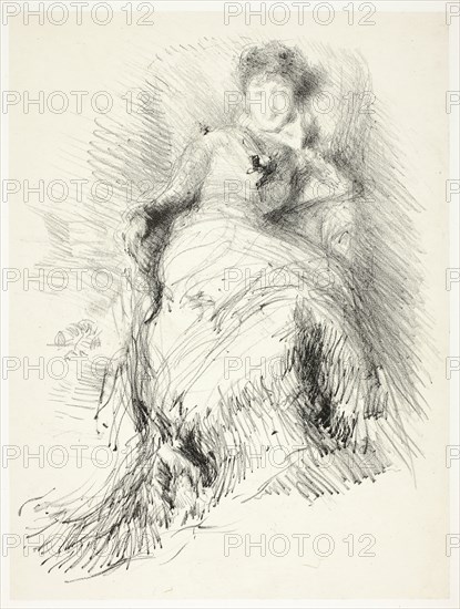 Study, 1878, James McNeill Whistler, American, 1834-1903, United States, Lithograph in black ink with scraping on cream chine (Japanese paper) laid down on ivory plate paper, 270 x 205 mm (image), 280 x 220 mm (primary support), 358 x 262 mm (secondary support)