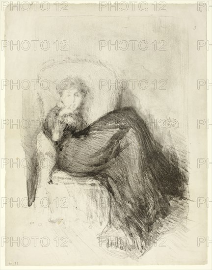 Study: Maud Seated, 1878, James McNeill Whistler, American, 1834-1903, United States, Lithotint in black ink with scraping and roulette on grayish ivory wove proofing paper, 265 x 185 mm (image), 287 x 222 mm (sheet)