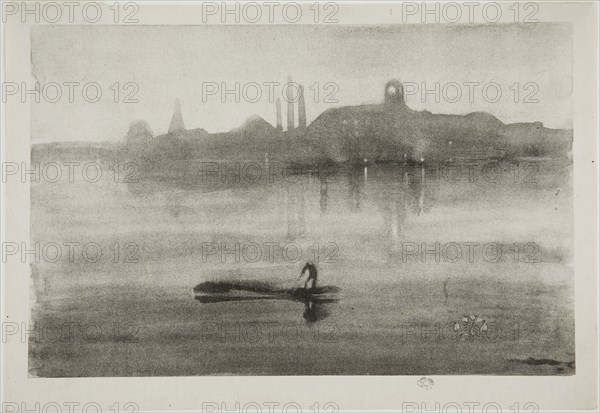Nocturne, 1878, James McNeill Whistler, American, 1834-1903, United States, Lithotint with scraping, on a prepared half-tint ground, in black on ivory Japanese paper, 173 x 265 mm (image), 198 x 288 mm (sheet)