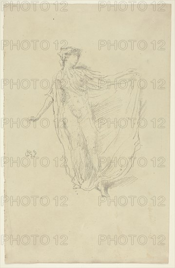 The Dancing Girl, 1889, James McNeill Whistler, American, 1834-1903, United States, Transfer lithograph in black on tan laid paper, 182 x 148 mm (image), 312 x 202 mm (sheet)