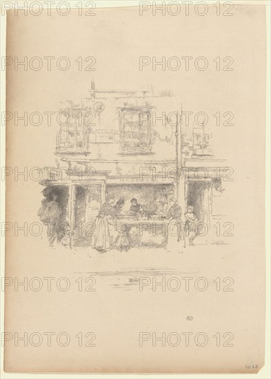 Maunder’s Fish Shop, Chelsea, 1890, James McNeill Whistler, American, 1834-1903, United States, Transfer lithograph in black on cream laid paper, 190 x 170 mm (image), 329 x 233 mm (sheet)