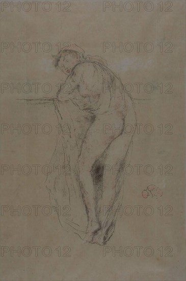 Nude Model, Back View, 1891, James McNeill Whistler, American, 1834-1903, United States, Transfer lithograph in brownish-gray (keystone), green, blue-green, rose, orange-red, ochre, pale ochre, dark brown, pale gray-brown, and brown-red inks, on cream Japanese gampi paper, laid down on cream wove paper, 183 x 162 mm (image), 255 x 170 mm (sheet)