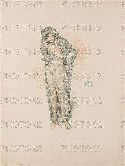 Draped Figure, Standing, 1891, James McNeill Whistler, American, 1834-1903, United States, Lithograph, from thin, transparent paper, from six stones, in dark gray (keystone), ochre, gray, pale green, pale orange, red, and yellow inks, on ivory plate paper, 235 x 170 mm (image), 366 x 276 mm (sheet)