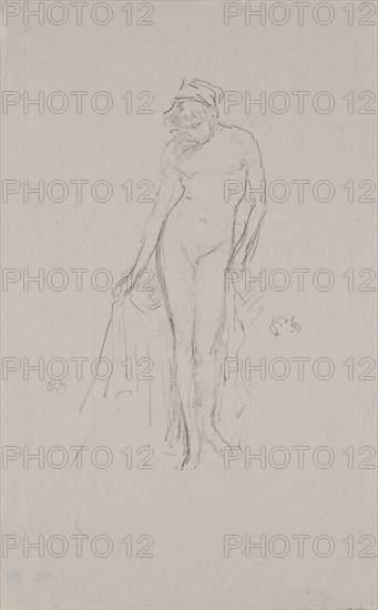Nude Model, Standing, probably 1891, James McNeill Whistler, American, 1834-1903, United States, Transfer lithograph in black on grayish ivory China paper, 189 x 109 mm (image), 290 x 190 mm (sheet)