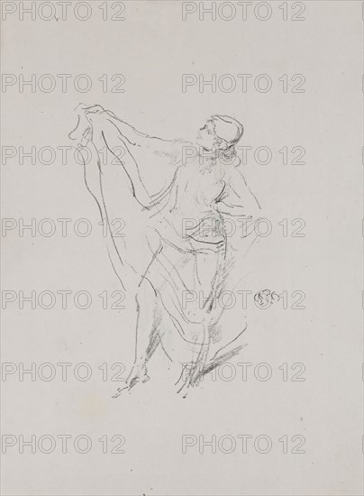 Draped Model, Dancing, probably 1891, James McNeill Whistler, American, 1834-1903, United States, Transfer lithograph in black on grayish ivory China paper, 176 x 129 mm (image), 316 x 232 mm (sheet)