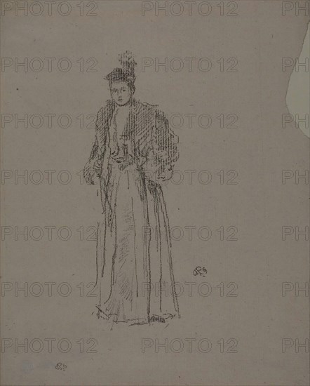 Portrait Study: Miss Charlotte R. Williams, 1892, James McNeill Whistler, American, 1834-1903, United States, Transfer lithograph in black on cream laid paper, 159 x 55 mm (image), 225 x 181 mm (sheet)
