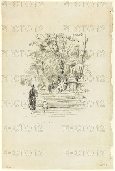 The Steps, Luxembourg, 1893, James McNeill Whistler, American, 1834-1903, United States, Transfer lithograph in black with stumping, on cream laid paper, 208 x 157 mm (image), 368 x 247 mm (sheet)
