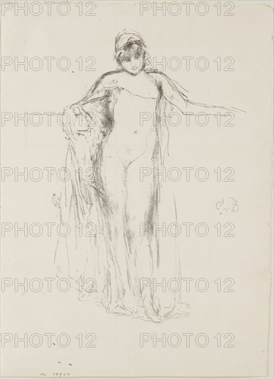 Draped Model, Standing, 1893, printed posthumously, James McNeill Whistler, American, 1834-1903, United States, Lithograph, in black ink, with stumping, on cream laid paper, 206 x 160 mm (image), 262 x 190 mm (sheet)