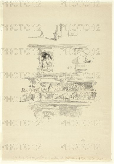 The Long Balcony, 1894, James McNeill Whistler, American, 1834-1903, United States, Transfer lithograph in black on cream laid Japanese vellum, 204 x 158 mm (image), 319 x 222 mm (sheet)