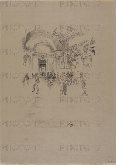 The Long Gallery, Louvre, 1894, James McNeill Whistler, American, 1834-1903, United States, Transfer lithograph in black with stumping, on cream laid Japanese vellum, 216 x 159 mm (image), 337 x 237 mm (sheet)