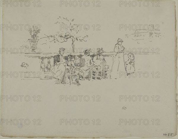 The Terrace, Luxembourg, 1894, James McNeill Whistler, American, 1834-1903, United States, Transfer lithograph in black with stumping, on ivory laid paper, 100 x 216 mm (image), 190 x 242 mm (sheet)