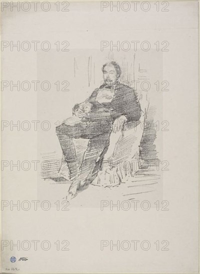 Portrait of Dr. Whistler, No. 2, 1894, James McNeill Whistler, American, 1834-1903, United States, Transfer lithograph in black ink on grayish ivory China paper laid down on ivory wove paper, 192 x 154 mm (image), 202 x 160 mm (primary support), 345 x 251 mm (secondary support)
