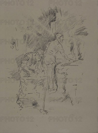 Father and Son, 1895, James McNeill Whistler, American, 1834-1903, United States, Transfer lithograph in black on cream wove proofing paper, 211 x 156 mm (image), 254 x 189 mm (sheet)