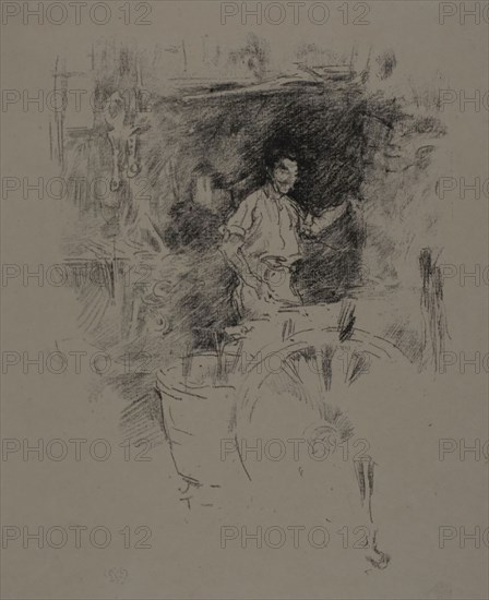 The Blacksmith, 1895/96, James McNeill Whistler, American, 1834-1903, United States, Transfer lithograph in black with stumping, on buff wove proofing paper, 212 x 155 mm (image), 255 x 192 mm (sheet), John Grove, 1895, James McNeill Whistler, American, 1834-1903, United States, Transfer lithograph in black on ivory laid paper, 207 x 154 mm (image), 247 x 192 mm (sheet)