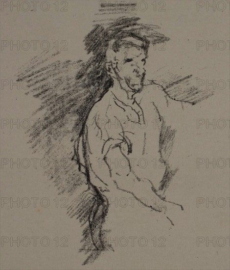 Sketch of a Blacksmith, 1895, James McNeill Whistler, American, 1834-1903, United States, Transfer lithograph in black on cream Japanese paper, 107 x 82 mm (image), 286 x 223 mm (sheet)