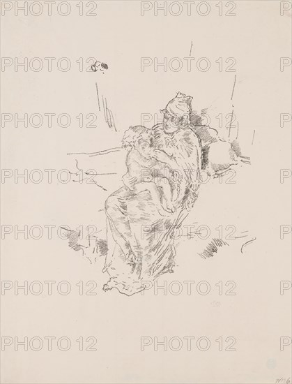 Mother and Child, No. 5, 1895, James McNeill Whistler, American, 1834-1903, United States, Transfer lithograph in black on ivory wove proofing paper, 190 x 148 mm (image), 287 x 222 mm (sheet)