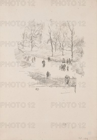 Kensington Gardens, 1896, James McNeill Whistler, American, 1834-1903, United States, Transfer lithograph in black on grayish ivory wove paper, 168 x 148 mm (image), 291 x 212 mm (sheet)