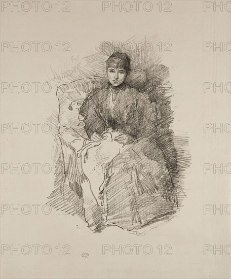 Needlework, 1896, James McNeill Whistler, American, 1834-1903, United States, Transfer lithograph in black on cream laid paper, 197 x 143 mm (image), 284 x 228 mm (sheet)