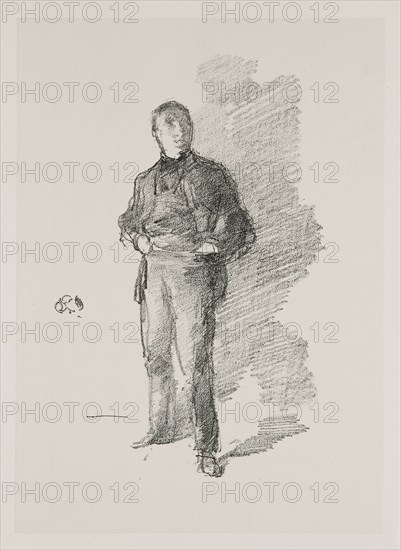 Study No. 1: Mr. Thomas Way, 1896, James McNeill Whistler, American, 1834-1903, United States, Transfer lithograph in black on grayish white chine, laid down on white plate paper, 187 x 119 mm (image), 226 x 162 mm (primary support), 379 x 283 mm (secondary support)